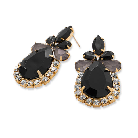 Ornate Black Acrylic and Crystal Fashion Earrings