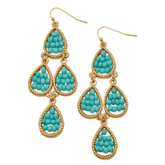 Gold Tone Pear Drop Fashion Earrings with Blue Beads