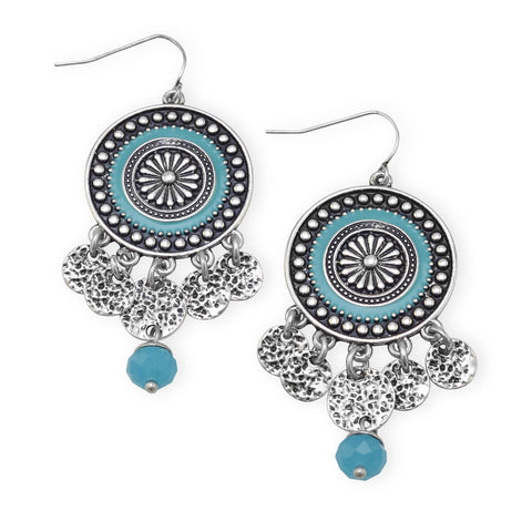 Oxidized Fashion Earrings with Southwestern Disc Drop