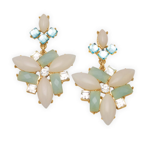 Gold Tone Fashion Earrings with Multicolor Tri Shape Drops