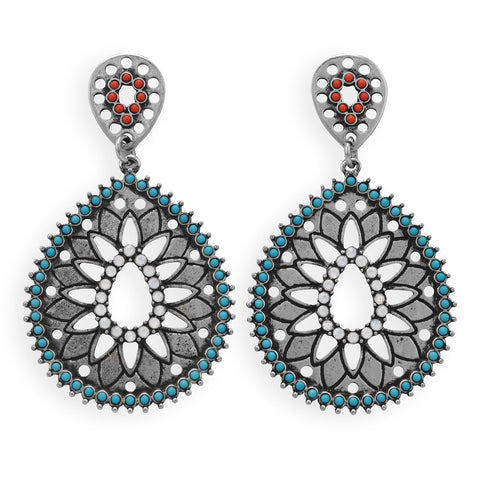 Oxidized Silver Tone Southwestern Fashion Earrings