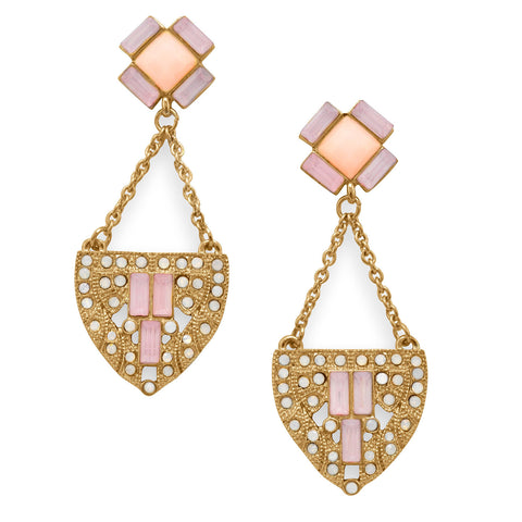 Gold Tone Art Deco Fashion Earrings