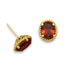 14 Karat Gold Plated Brass Garnet Doublet Earrings