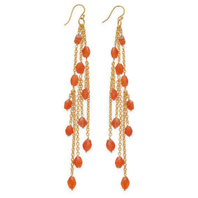 14 Karat Gold Plated Brass Shoulder Duster Earrings with Carnelian