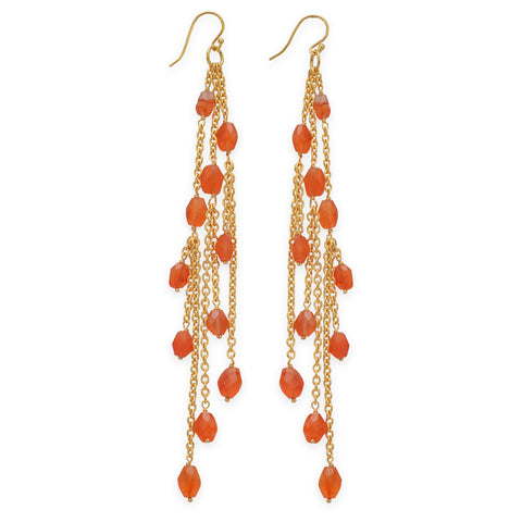14 Karat Gold Plated Brass Shoulder Duster Earrings with Carnelian