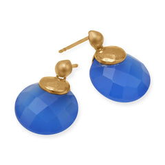 14 Karat Gold Plated Brass Earrings with Blue Chalcedony