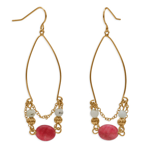 18K Gold Plated Copper Earrings with Pink and White Agate