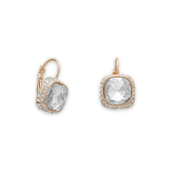 Gold Tone Square Crystal Fashion Lever Earrings