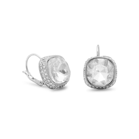 Silver Tone Square Crystal Fashion Lever Earrings