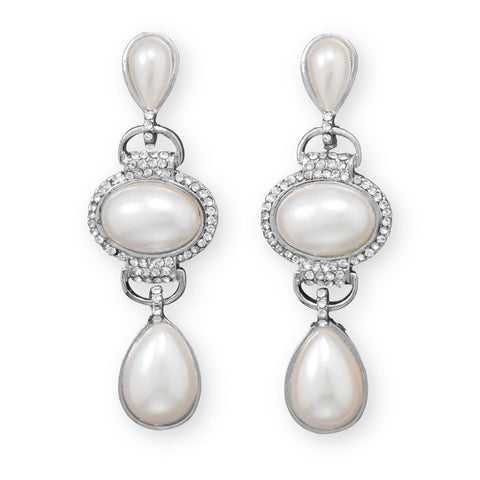 Classic Simulated Pearl and Crystal Fashion Drop Earrings