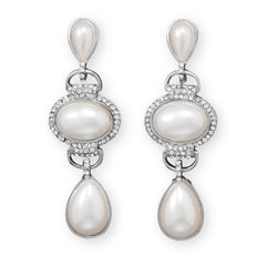 Classic Simulated Pearl and Crystal Fashion Drop Earrings