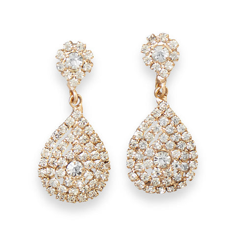 Elegant Gold Tone Crystal Pear Drop Clip On Fashion Earrings
