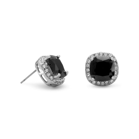 Soft Square Black CZ Fashion Post Earrings