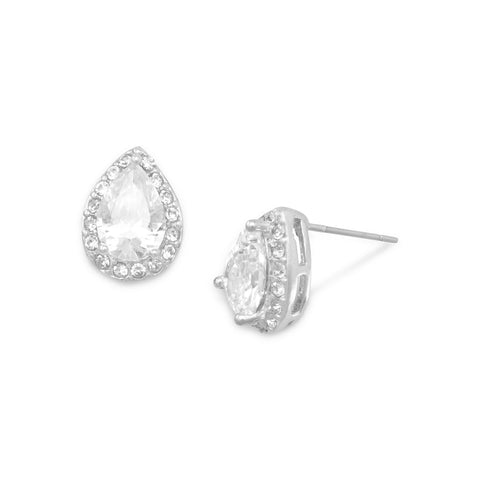 Pear CZ and Crystal Halo Fashion Stud Earrings