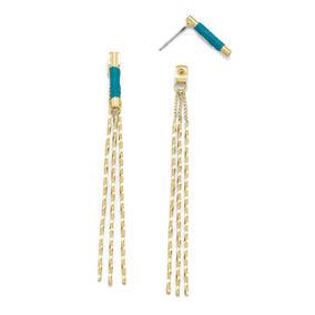 14 Karat Gold Plated Triple Bar Front Back Drop Fashion Earrings