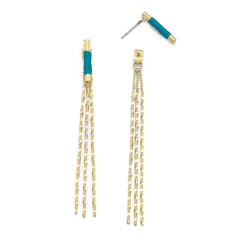 14 Karat Gold Plated Triple Bar Front Back Drop Fashion Earrings