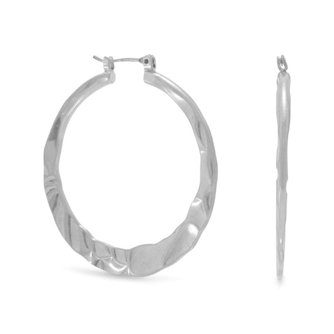 Hammered Silver Tone Fashion Hoop Earrings