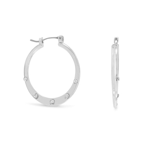 Silver Tone Fashion Hoops with Crystals