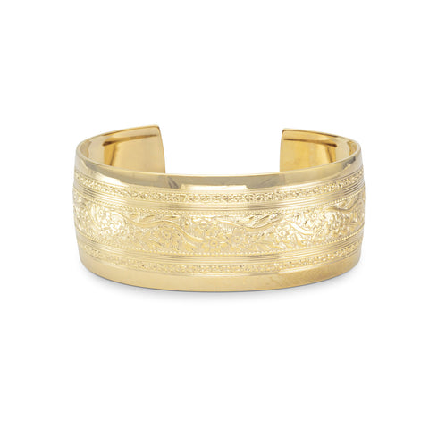 14 Karat Gold Plated Brass Floral Fashion Cuff Bracelet