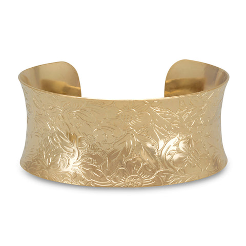 27.5mm 14 Karat Gold Plated Brass Floral Fashion Cuff Bracelet