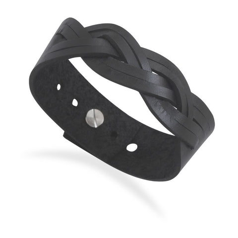 Braided Black Leather Adjustable Bracelet
