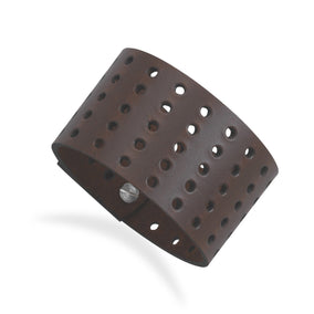 Wide Brown Leather Bracelet with Holes