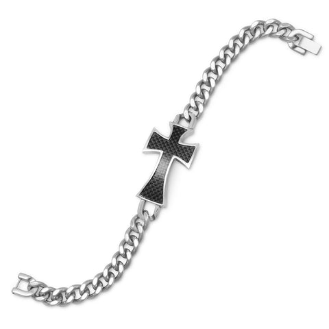 8" Stainless Steel Bracelet with Carbon Fiber Cross