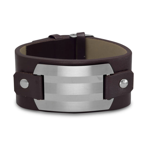 7"-8.25" Leather Bracelet with Stainless Steel ID Plate