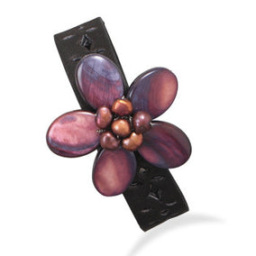 7"-7.5" Leather Fashion Bracelet with Red Shell Flower