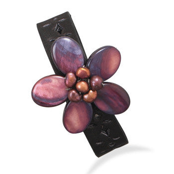 7"-7.5" Leather Fashion Bracelet with Red Shell Flower