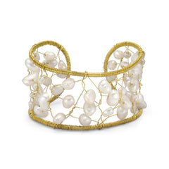 Gold Tone Brass and Cultured Freshwater Pearl Bracelet