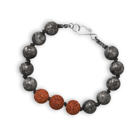 9" Labradorite and Lava Bead Fashion Bracelet