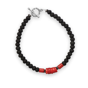 8.75" Fashion Bracelet with Olive Wood and Coral