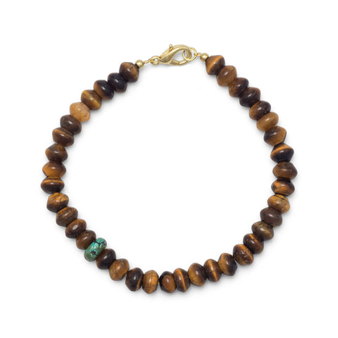 8.75" Tiger's Eye and Reconstituted Turquoise Fashion Bracelet