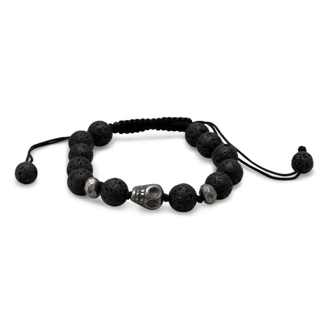 Adjustable Lava and Pyrite Bead Bracelet