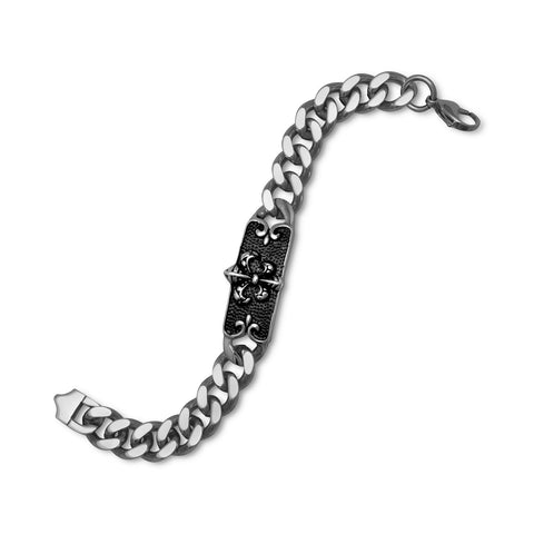 8.75" Stainless Steel Oxidized Fleur de Lis Men's Bracelet