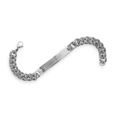 8.5" Stainless Steel Greek Design Men's ID Bracelet