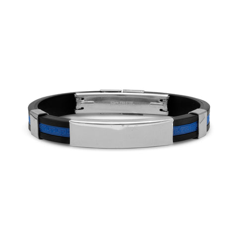 8" Stainless Steel and Blue Rubber ID Men's Bracelet