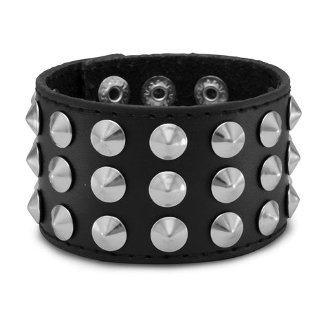 7" - 8" Black Leather Studded Men's Fashion Bracelet