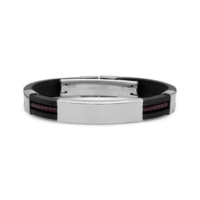 8" Black Rubber and Stainless Steel Men's ID Bracelet