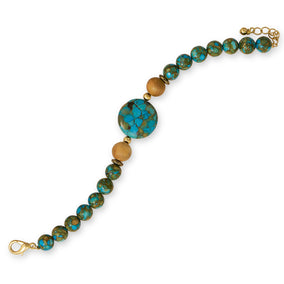 7.5" + 1" Fashion Bracelet with Mosaic Turquoise and Wood Beads