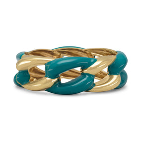 Gold Tone Hinged Fashion Bracelet with Teal Epoxy
