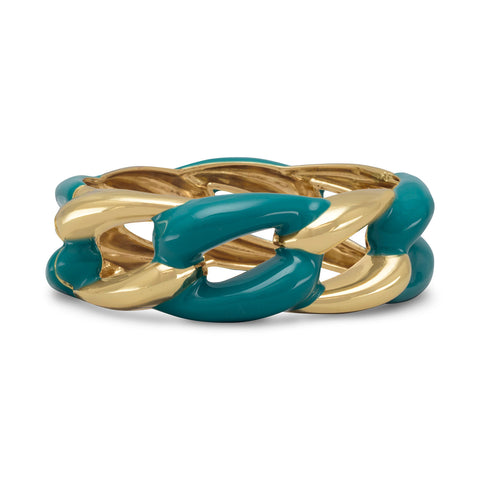 Gold Tone Hinged Fashion Bracelet with Teal Epoxy