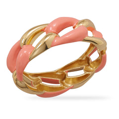 Gold Tone Hinged Fashion Bangle Bracelet with Pink Epoxy