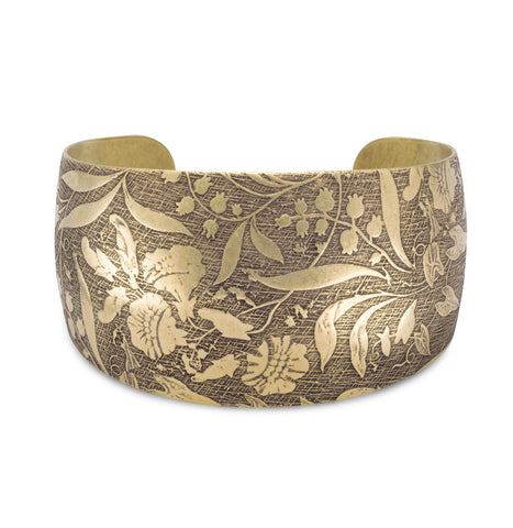 Antique Brass Floral Design Cuff