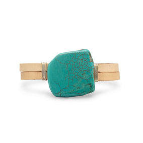 7" Leather Fashion Bracelet with Green Magnesite