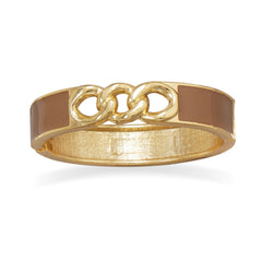 Gold Tone Link Fashion Bangle Bracelet with Taupe Enamel