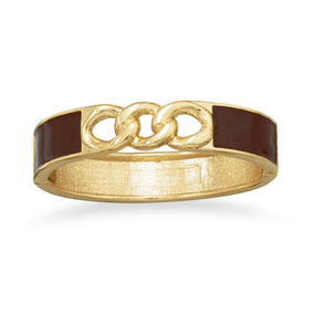 Gold Tone Link Fashion Bangle Bracelet with Chocolate Enamel