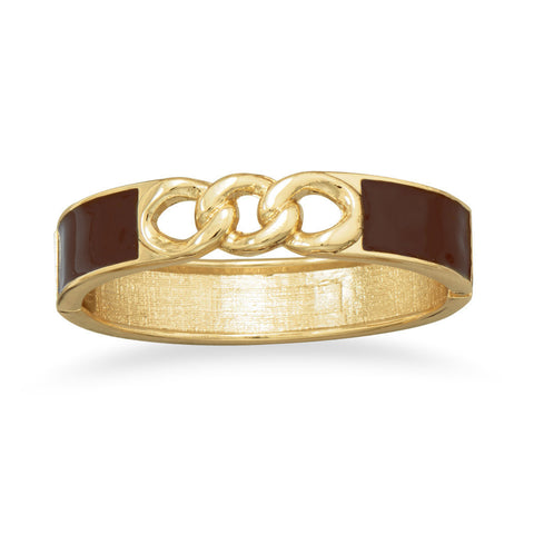 Gold Tone Link Fashion Bangle Bracelet with Chocolate Enamel
