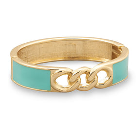Gold Tone Link Fashion Bangle Bracelet with Turquoise Blue Enamel